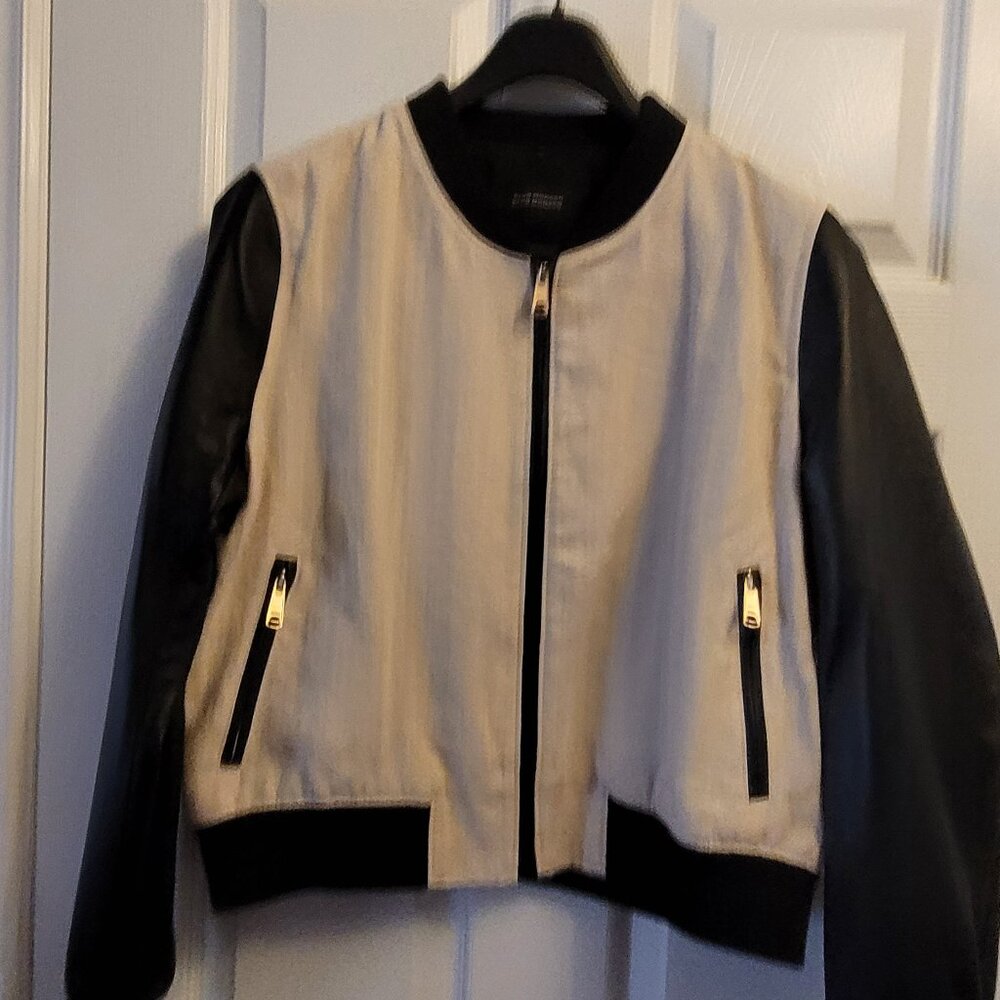 Club Monaco Bomber Jacket Linen with Lamb Leather Sleeves - New Condition!